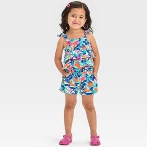 Cat & Jack Toddler Girls 2 Piece Tank & Shorts Set - Multi Palms 2t
